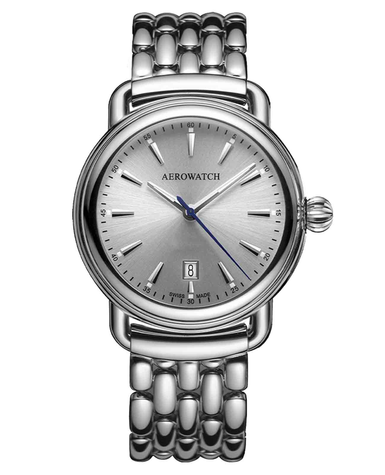Aerowatch Aerowatch 1942 42900 AA19 M  42900 AA19 M кварцевые мужские часы серебристый циферблат, браслет нержавеющая сталь — вид спереди